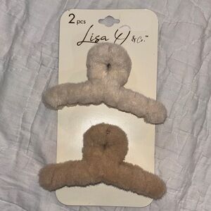 Women's Fuzzy Hair Clips - Cream and Tan